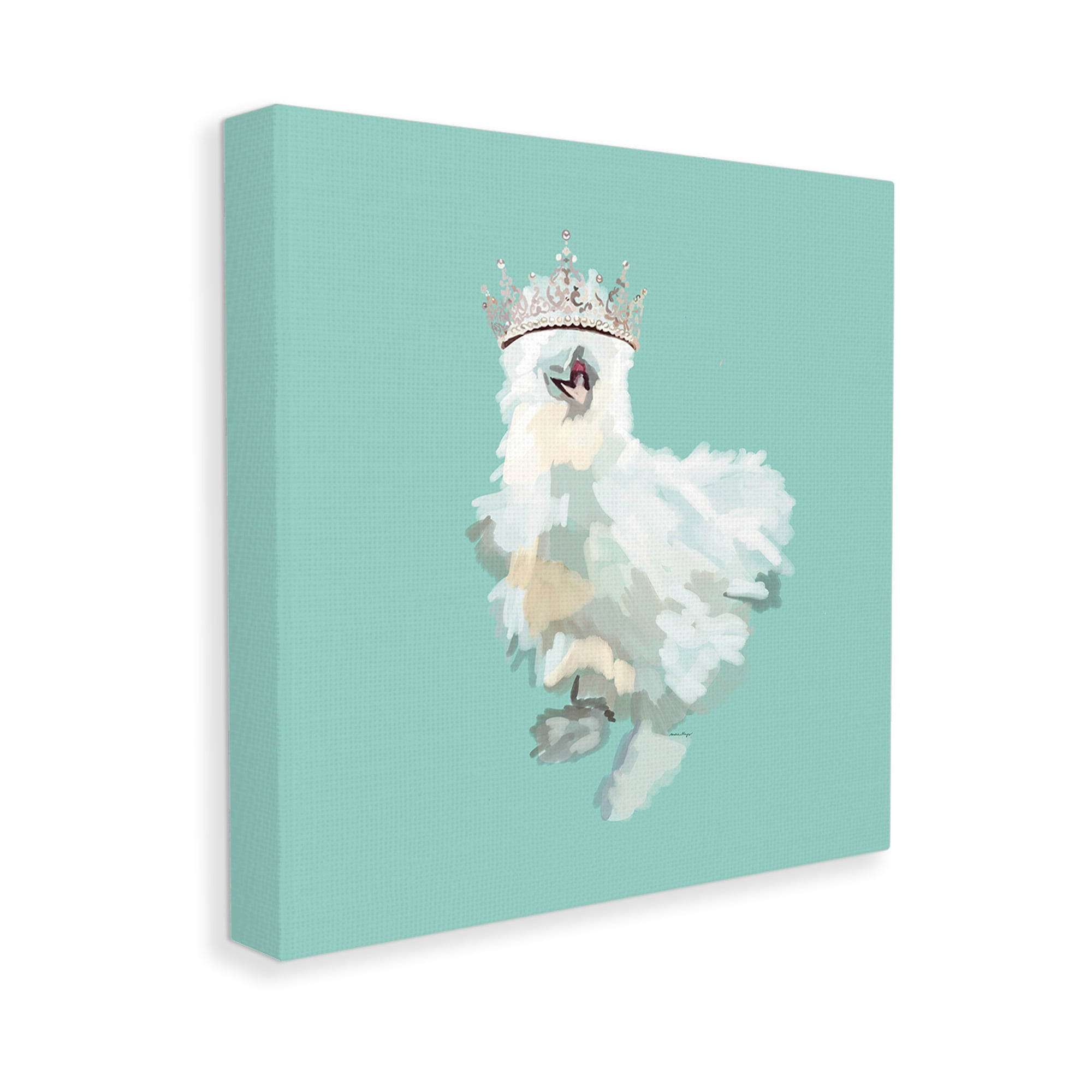 Stupell Industries Silkie Chicken in Crown Animals & Insects Painting Gallery Wrapped Canvas Art Print Wall Art, 17 x 17