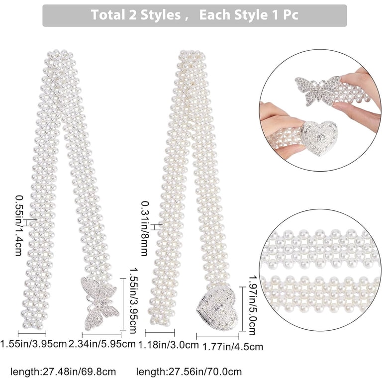 Vintage Womens Pearl Stretch Belt Bow Buckle Coquette Bridal White XS S Booluee Women main image 2