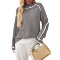 thumbnail image 2 of Sweaters for Women Trendy Cute Cozy Turtle-Neck Long Sleeve Colorblock Knitted Pullover Tops Grey M, 2 of 9