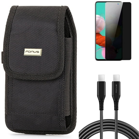 6ft Long USB-C Cable & Privacy Screen Protector & Case Belt Clip for Samsung Galaxy S20 Fan Edition - PD Fast Charger Cord Power   Tempered Glass Anti-Spy   Rugged Holster Combo