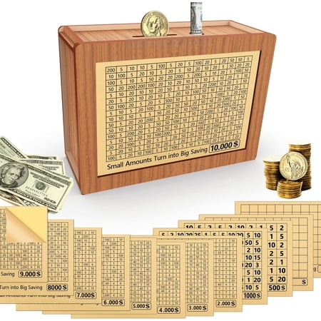 Piggy Bank for Adults, Wooden Coin Bank for Boys and Girls, Adults Money Box with Counter for Savings Goal $5000 Best Gift for Friends (Brown, 5000)