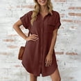 thumbnail image 7 of snilers Summer Dresses for Women Button Down Short Sleeve T Shirt Dress Textured Casual Lapel Mini Beach Dress with Pocket S-2XL, 7 of 7