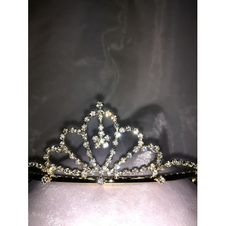 Charmed Gold Crown Rhinestone Tiara with Floral Dangling in the middle ;Sweet 15/16 Quinceanera Birthday/ Wedding
