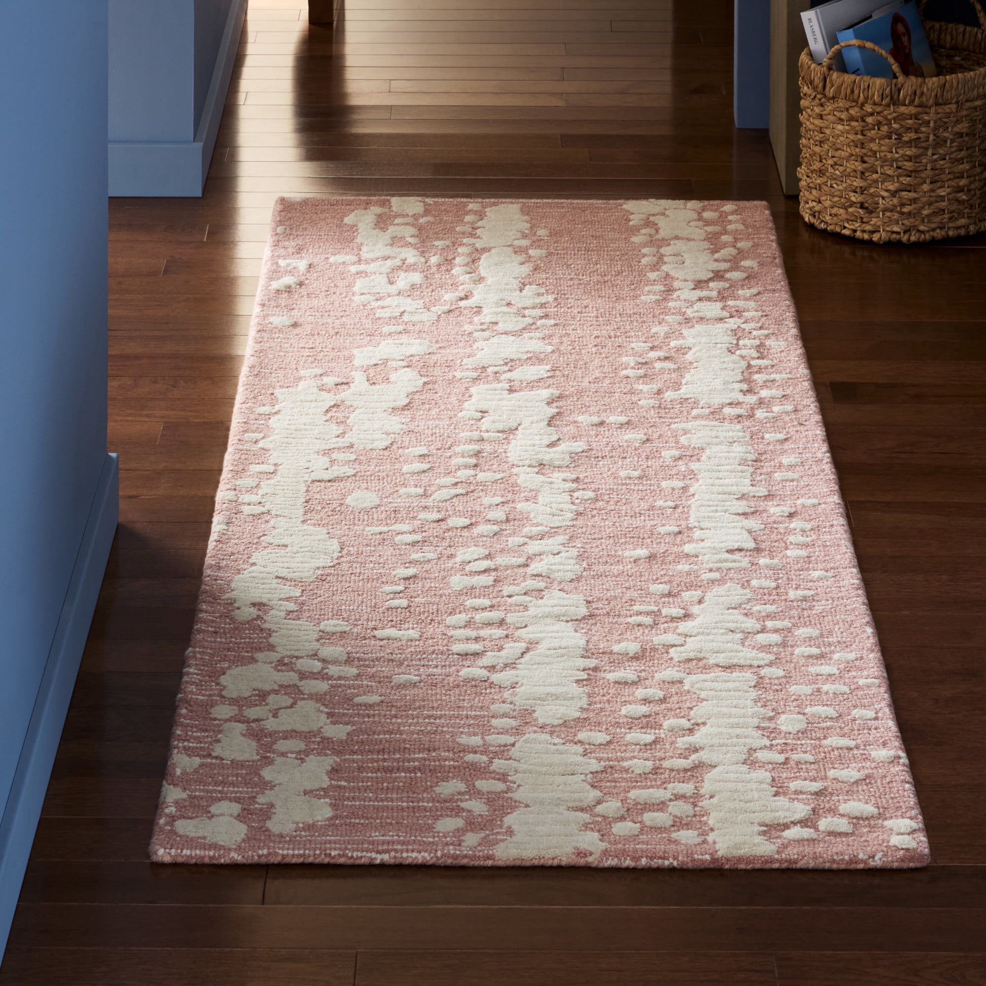 NICOLE MILLER NEW YORK Mod Weave Abstract Knotted Texture Handcrafted Runner Area Rug, 100% Wool Rug, Rose, 2'5"x7"