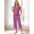 thumbnail image 4 of DARING DIVA Women's Capri Pajamas Short Sleeve Button Down Tops with Pants Set S Purple, 4 of 7