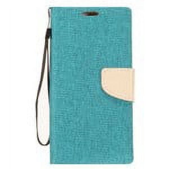 GSA Denim Fabric Flip Wallet Case For Samsung Galaxy A6 & A600 Gray Teal & Blue