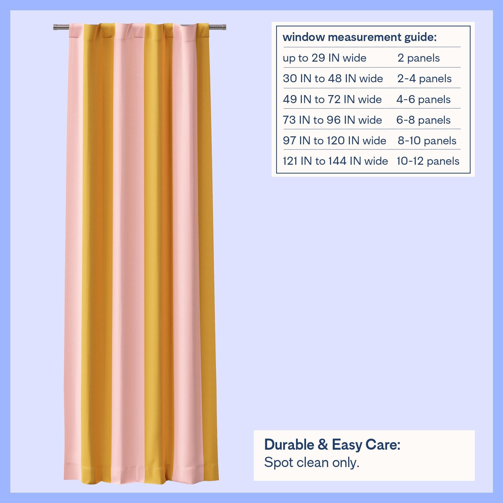 Mainstays Kids Pink and Gold Yellow Cabana Stripe Printed Blackout Rod Pocket with Back Tabs Single Curtain Panel, Set of 1, 38" W x 84" L