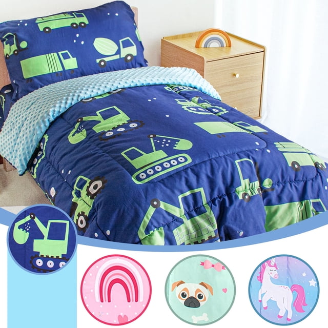 Beavtaens Juego de Cama para Niños Pequeños de 4 Piezas, Juego de Sábanas para Bebé Transpirable y Suave, Incluye Edredón Acolchado, Sábana Plana, Sábana Ajustable y Funda de Almohada para Niños