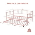 thumbnail image 2 of Twin Metal Daybed with Trundle, Pullout Trundle Bed Frame with Arched Headboard, Guest Sofa Bed with Steel Slat Support, No Box Spring Required, Easy Assembly, Pink, 2 of 6