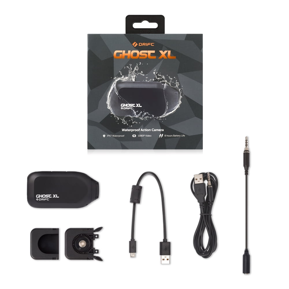 Drift Ghost XL Action Camera, 1080P FHD 30FPS Video, 300 Degree Rotating Lens, 9 Hour Battery Life, IPX7 Waterproof Motorcycle Camera, Support External Mic and Accessories Kit