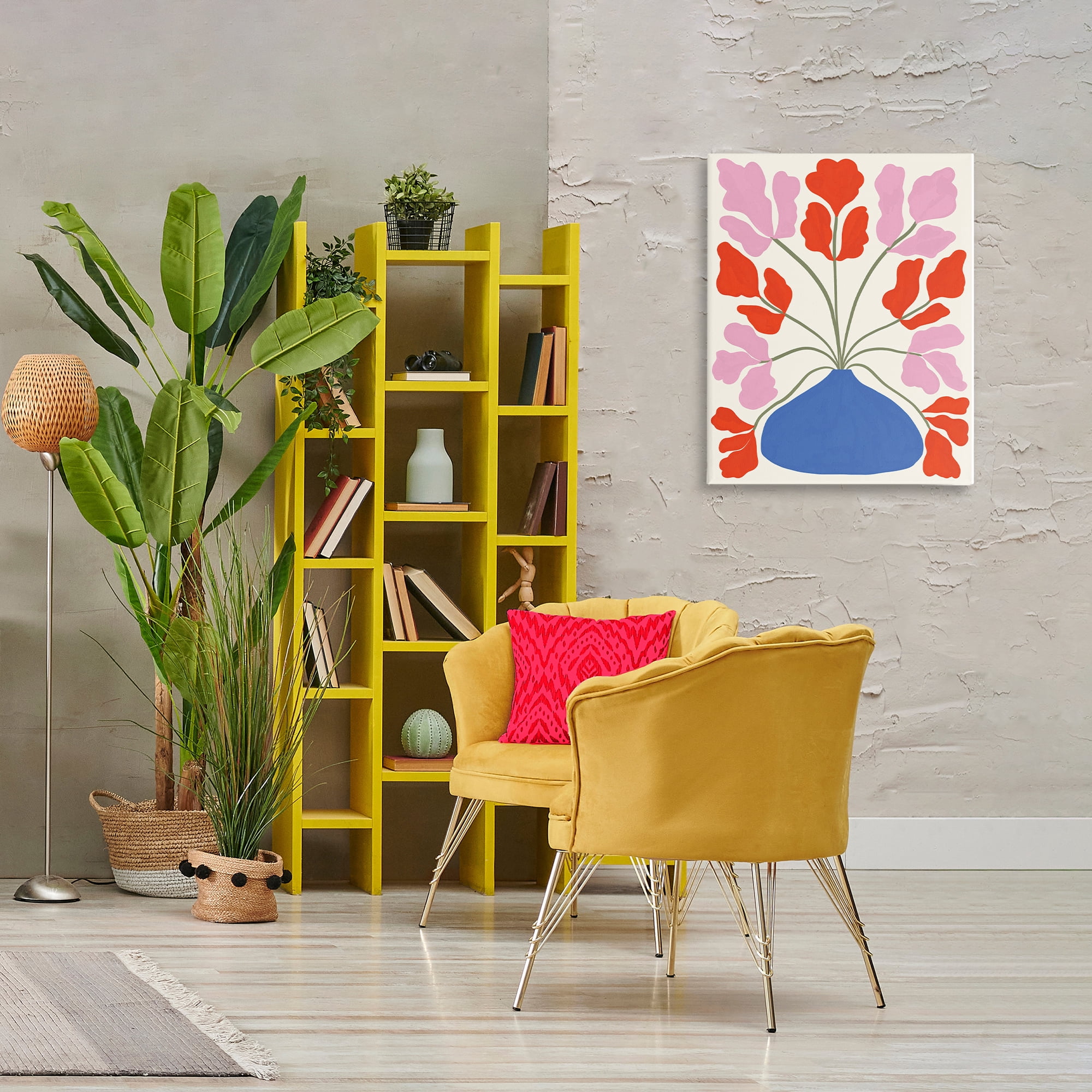 Stupell Industries Bold Symmetrical Flower Pot Plants & Flowers Painting Wrapped Canvas Art Print Wall Art, 24 x 30