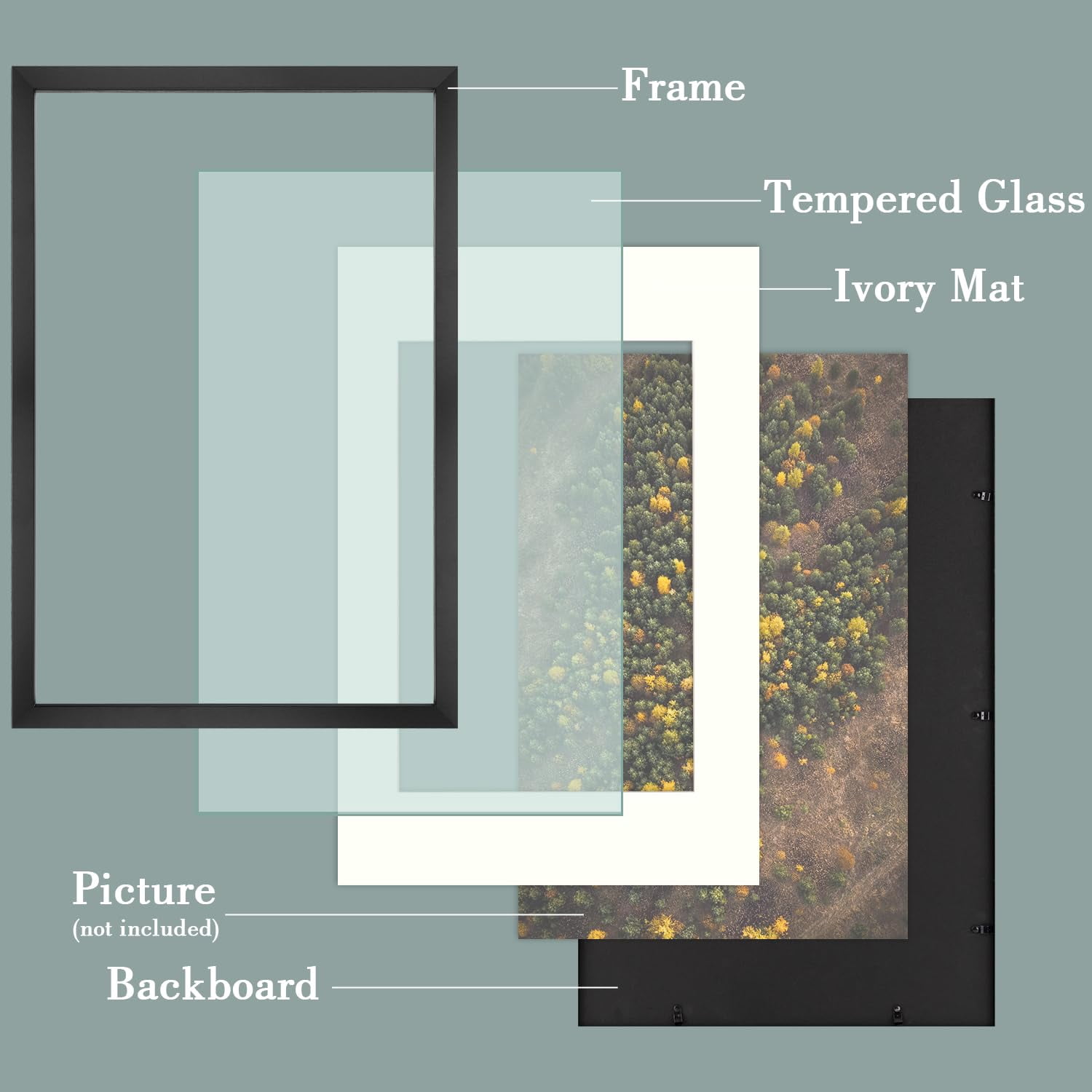 Golden State Art 16X24 Black Picture Frame with Mat for 12X18,  Wall Mounting Horizontal Vertical Display, 1 Pack