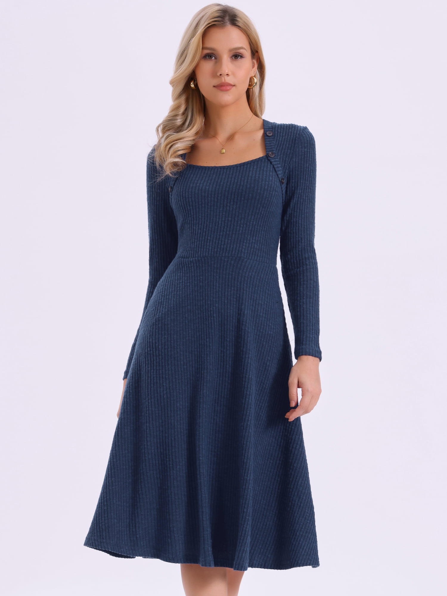 DARING DIVA Midi Pullover Knit Sweater Dress L Deep Blue