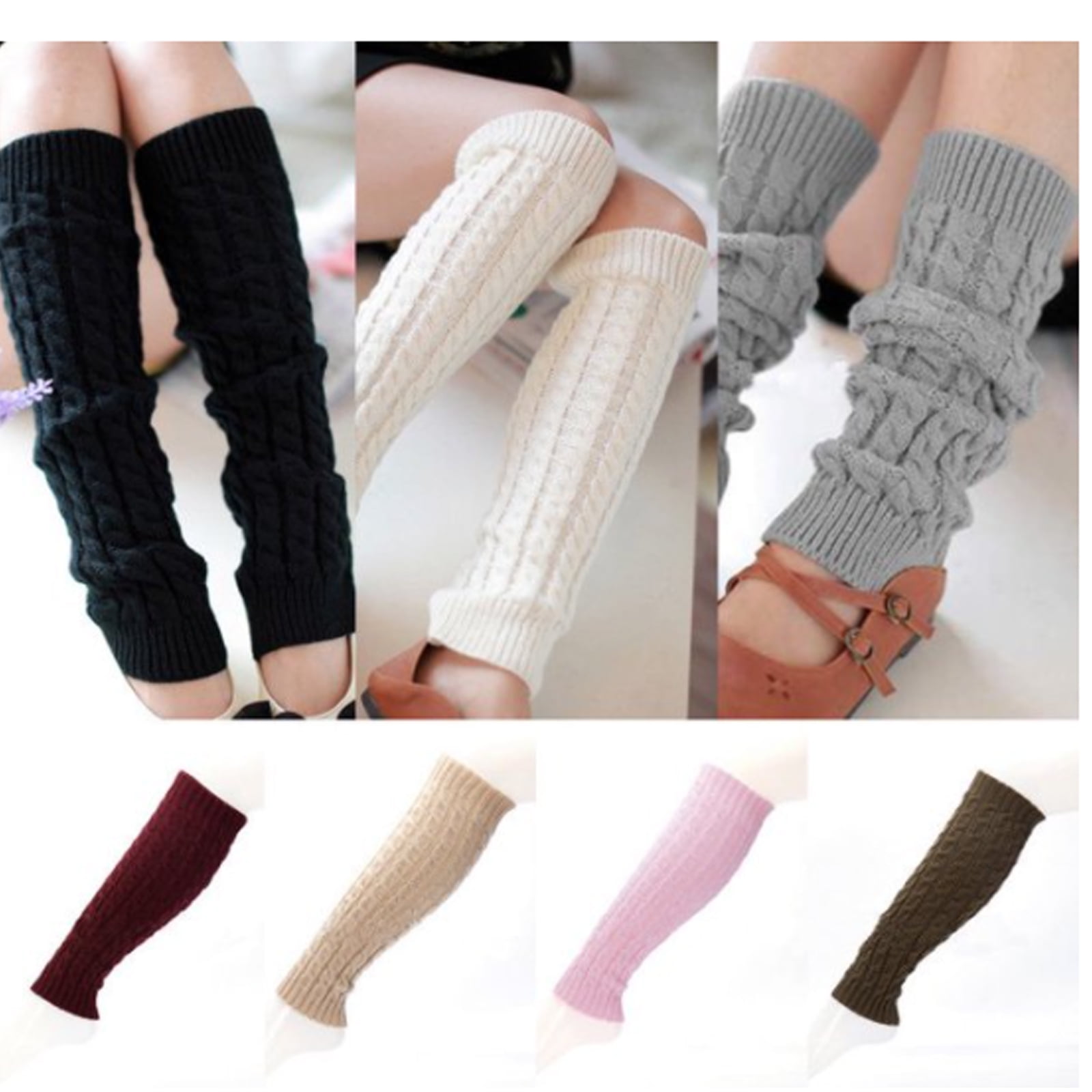 Women Warm Crochet Legs Warmer High Long Socks Cable Knit Leggings Boots Winter