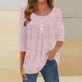 thumbnail image 2 of Yuanlook Crewneck Tops for Women,3/4 Length Sleeve Dressy Casual Shirts Trendy Outfit for Work Office Shirt Loose - Pink - XXL, 2 of 5