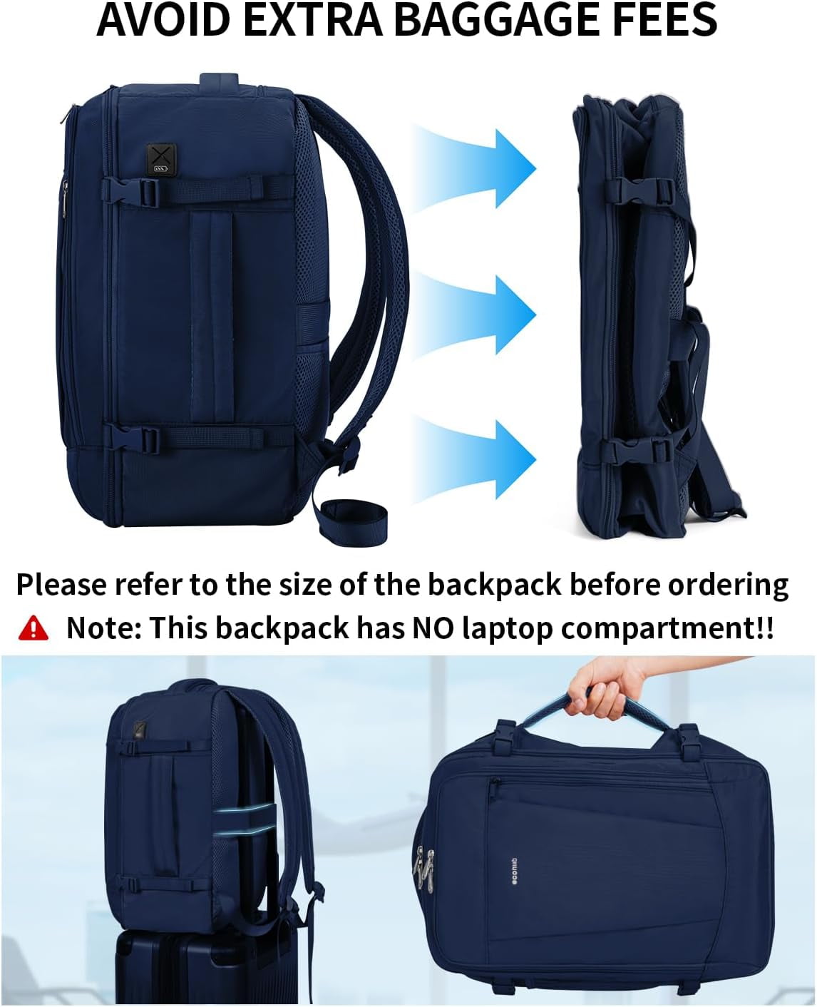 Travel Personal Item Backpack with Multiple Compartments Airline Approved Luggage Bag 25L Lightweight College Business Weekender Bag for Men & Women