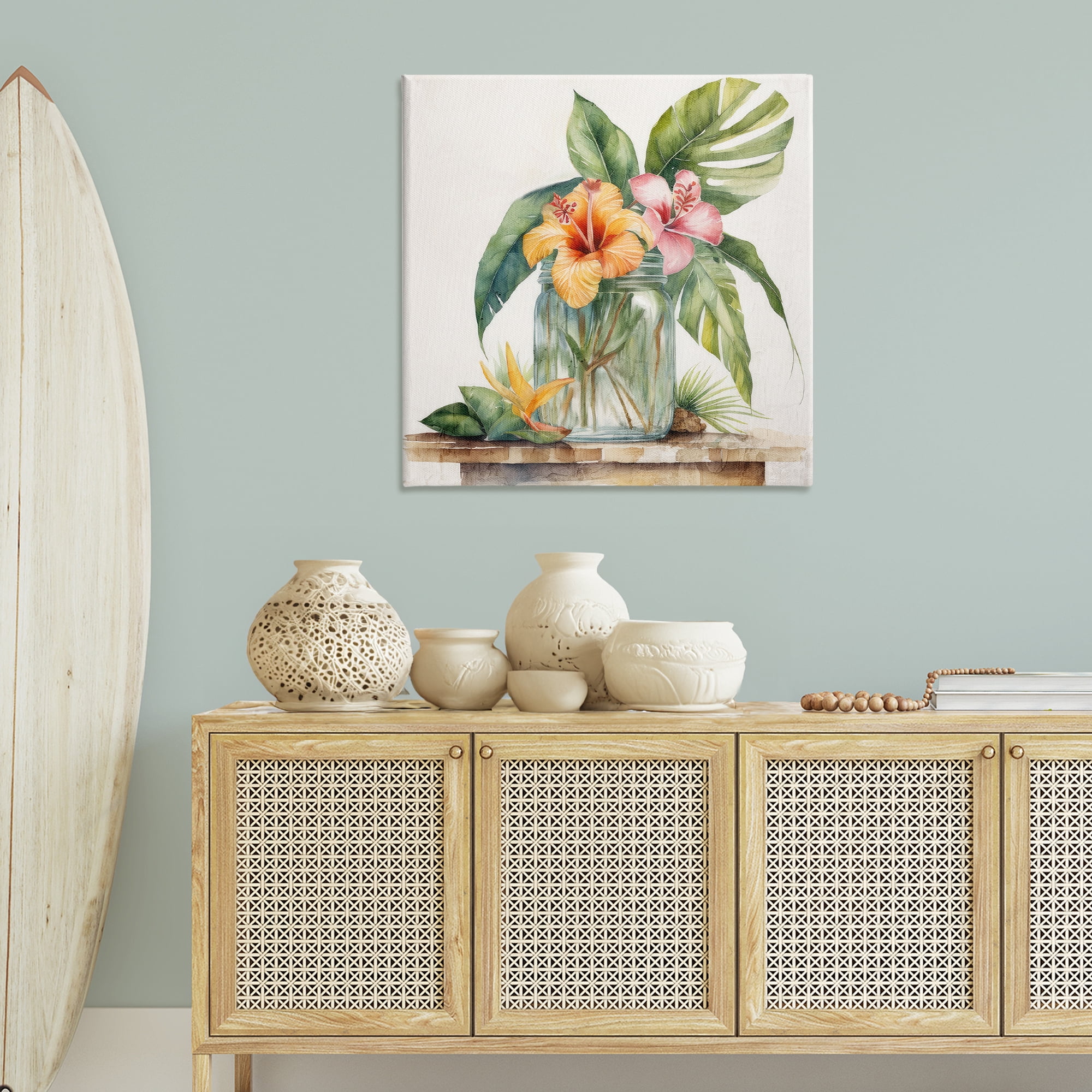 Stupell Industries Tropical Floral Vase Plants & Flowers Painting Wrapped Canvas Art Print Wall Art, 36 x 36