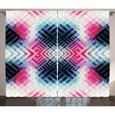 Systems Multi Angle Abstract Decor Curtains 2 Panels Set, Fractal Lines with Diagonal Geometric Angled Repeating Pattern Artistic Display, Window Drapes for Living Room Bedroom, 108W X 90L Inches, Multi, by Ambesonne ()