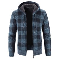 Jinda Men's Long Sleeve Sweater Hooded Cardigan Fall Full Zip Cable Knit Zip Up Casual Cardigan Sweaters Blue 44