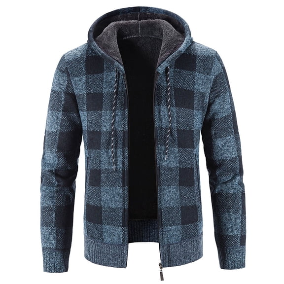 Jinda Men's Long Sleeve Sweater Hooded Cardigan Fall Full Zip Cable Knit Zip Up Casual Cardigan Sweaters Blue 38