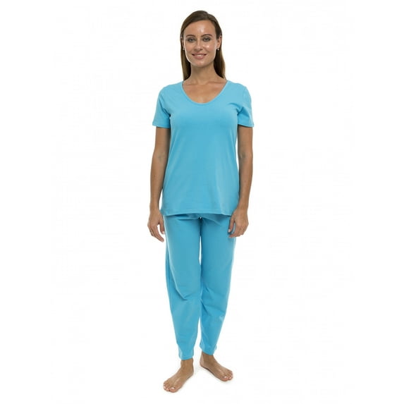 Pajama Set PJ Cotton Lounge Sleep Wear V-Neck Top & Long Pants by Lunarable