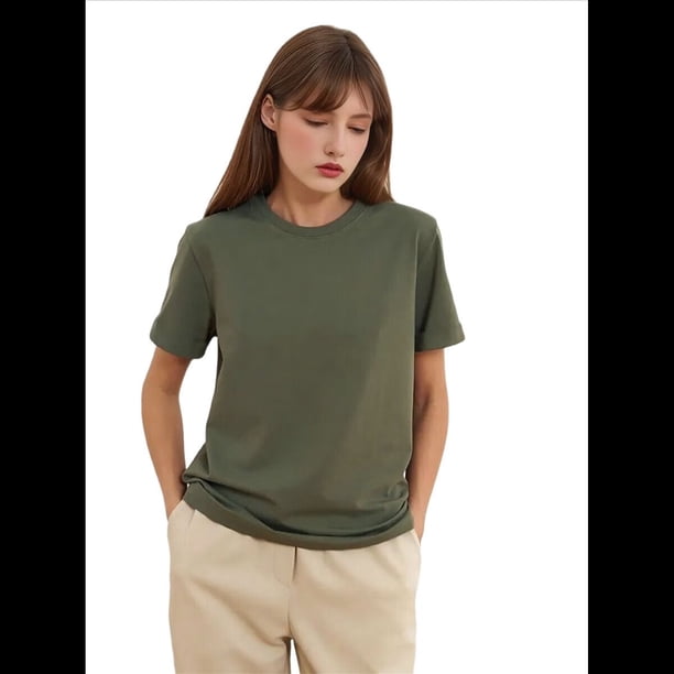 Camisetas de Corta Extragrandes para Mujer, Cuello Redondo, Holgadas, para Hacer Ejercicio, Informales, de Verano, de Algodón, Verde, Talla M