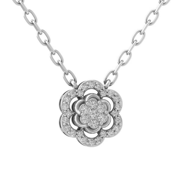 Araiya 14K White Gold Round Diamond Flower Pendant with Sterling Silver Chain Necklace (1/4 cttw, I-J Color, I2-I3 Clarity), 18"