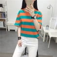 thumbnail image 4 of Tfken Women Tshirts For Summer Stripe Half Sleeve Crew Neck Tops Trendy Daily Wear Female Soft Shirts Green, 4 of 5