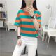 thumbnail image 2 of Gibobby Camisetas de verano para mujer Tops camiseta manga túnica cuello mujeres niñas blusa corta redonda blusa mujer a rayas estampada(Verde,G), 2 of 5