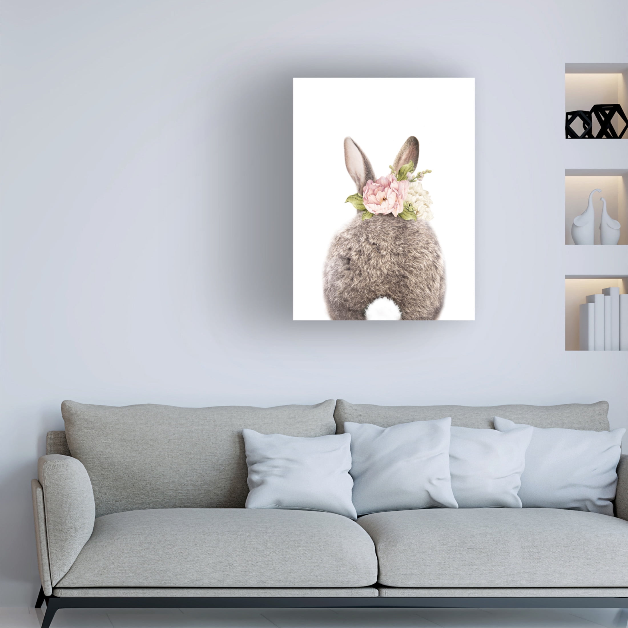 Trademark Fine Art Lola Peacock Floral Bunny Back Canvas Wall Art