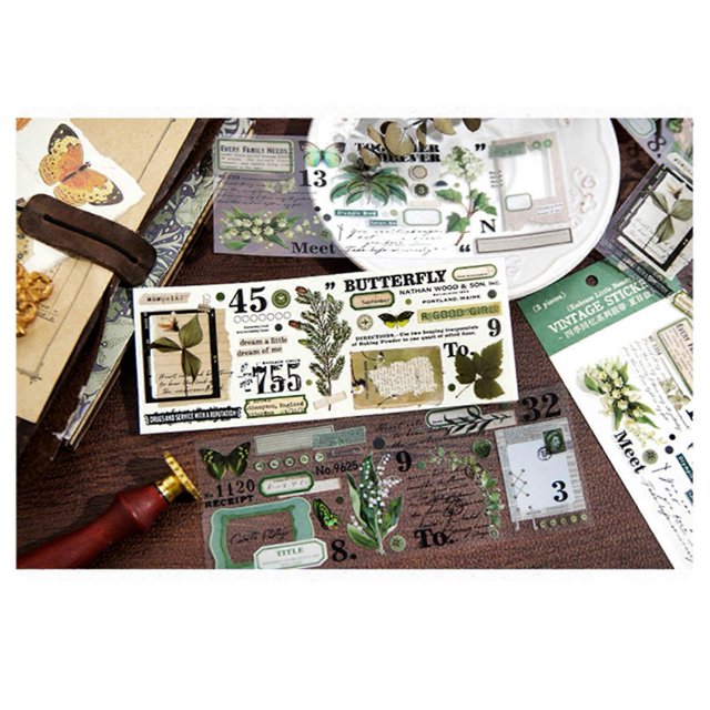 3 Sheets Scrapbook Decals Different Patterns Easily Peel Off Widely Used PET Plants Stickers for DIY Craft