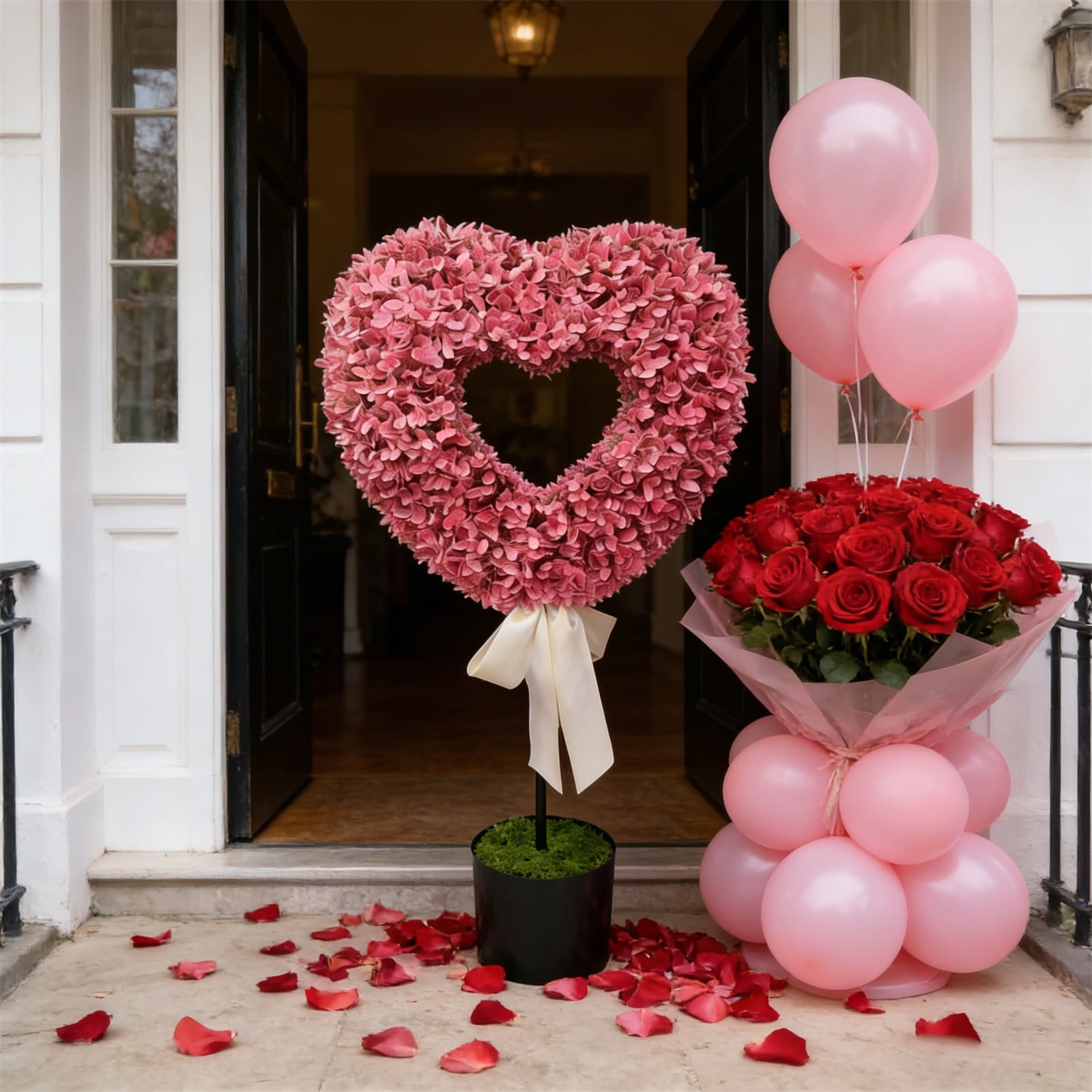 RBCKVXZ 2.5 Ft Heart Topiary Outdoor - Valentine's Day Heart Shaped Topiary Trees with Satin Bow Artificial Decorations Ball Planter Pots for Indoor Outdoor Porch Home