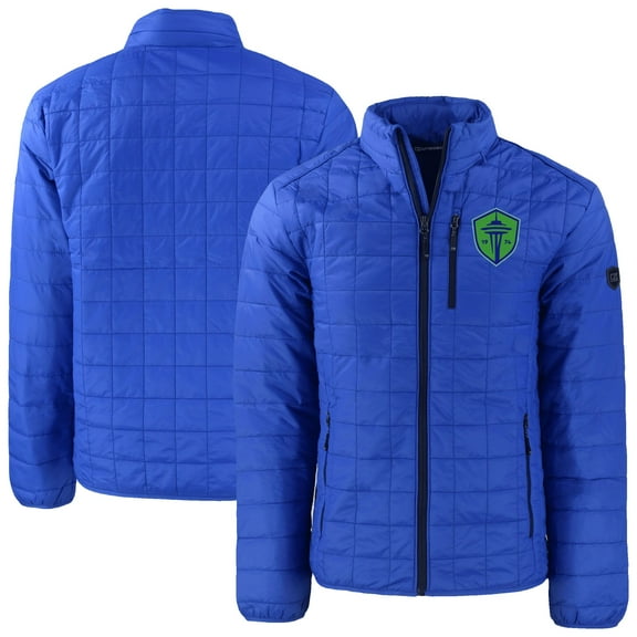 Men's-Cutter & Buck Royal Seattle Sounders FC Rainier PrimaLoft Eco Insulated Full-Zip Puffer Jacket
