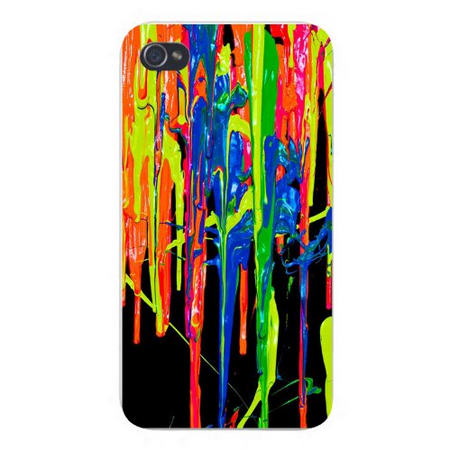 Plastic Drip - Apple Iphone Custom Case 5 / 5s AND SE White Plastic Snap on - Thick Colorful Paint Dripping Splatters on Black