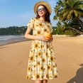 thumbnail image 4 of Disketp Coffee Plaid Sunflower para Vestido de Manga Corta para Mujeres, Vestidos de Verano para Mujeres, Casual y Holgado para la Playa, 4 of 6