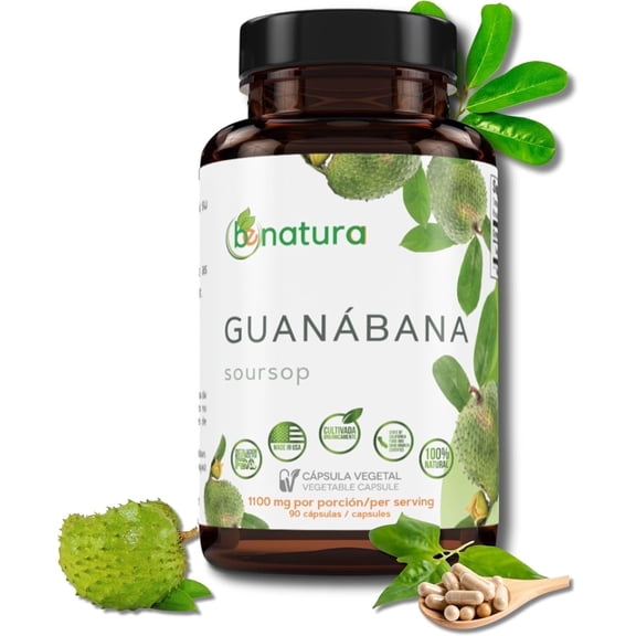 Guanabana (Soursop) 90 Capsules 1100 mg per Serving Powerful Blend of 100% Natural Premium Ingredients, Vegetable, Cultivada Organicamente |Organically Grown