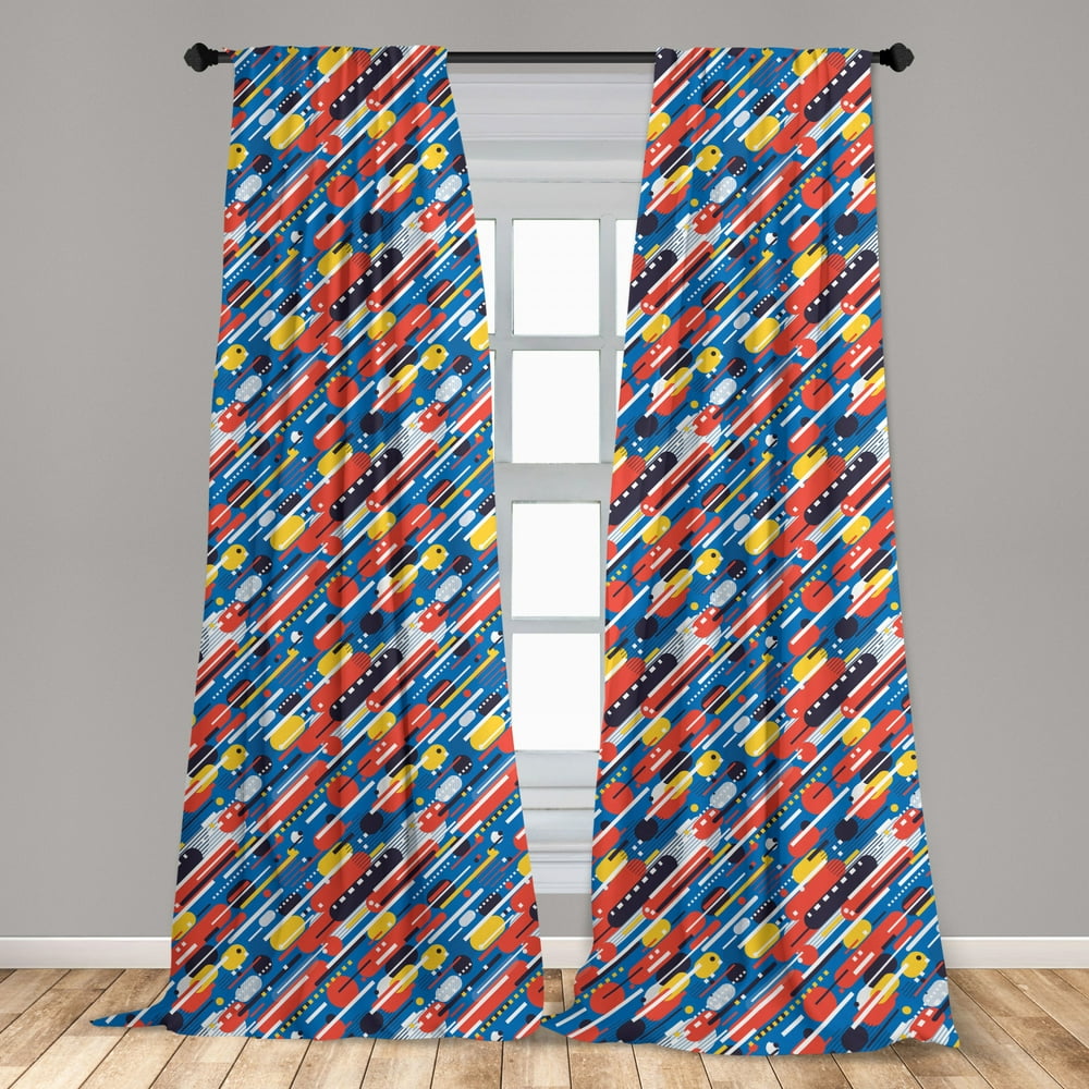 Colorful Curtains 2 Panels Set Diagonal Geometric Shapes Pattern With
