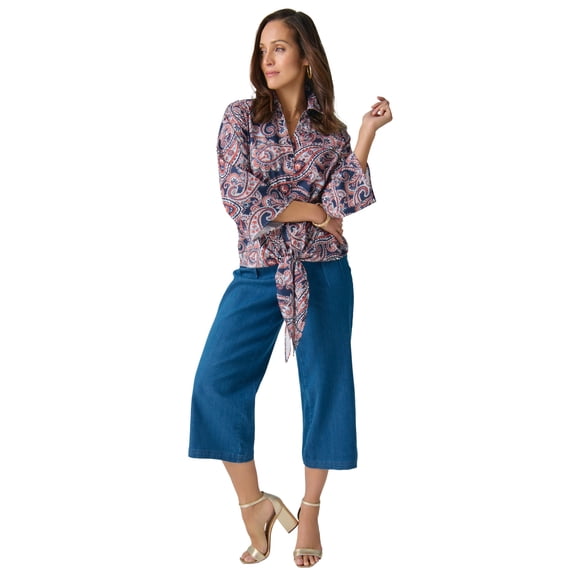 Jessica London Women's Plus Size Tie-Front Collared Blouse