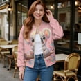thumbnail image 2 of Xoenoiee Women Bomber Jacket with Pockets Stand Collar Cropped Coat Lightweight Zip Up Jacket Streetwear for Fall Winter, Cute Koala Floral Pink, XX-Large, 2 of 7