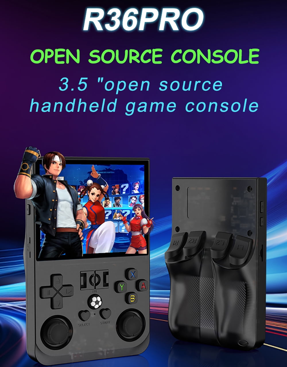 R36PRO 64G Black Open Source Handheld Game Console, 3.5-inch Screen, with Accessories