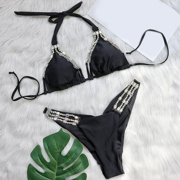Black Bikini Set, Boho Bathing Suit for Women, Cheeky Bikini Set