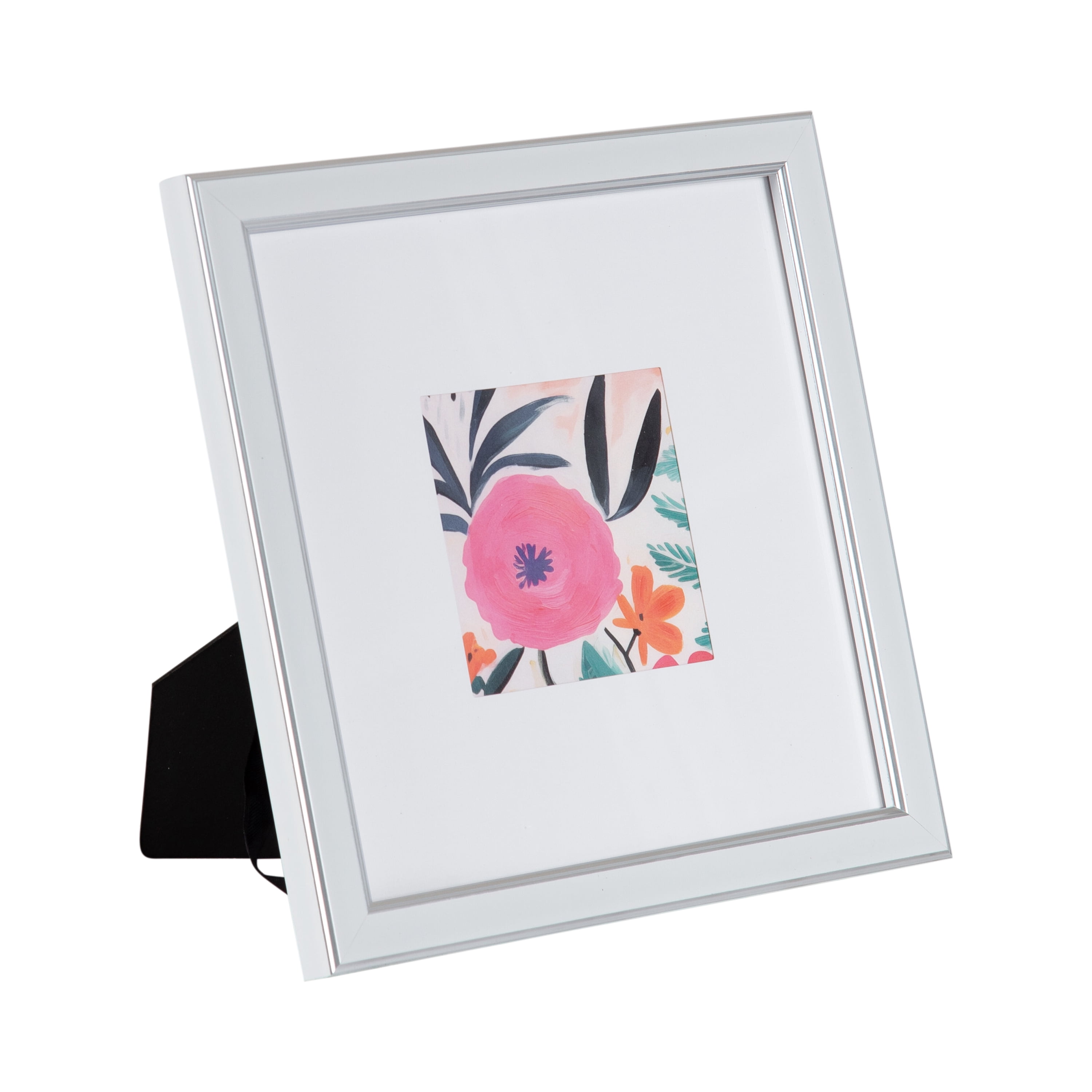 DesignOvation 8x8 Matted for 4x4 White/Silver Decorative Tabletop Picture Frame