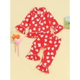 thumbnail image 3 of Elippeo Kids Girls Valentine Pajamas Sets 12M 18M 24M 3Y 4Y 5Y 6Y Heart Print Ruffled Button Long Sleeves Shirt and Elastic Flared Pants Loungewear, 3 of 10