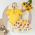 thumbnail image 2 of TOWED22 Baby Girl Summer Outfits Newborn Ribbed Knit Romper Skirt Set Infant Ruffle Bodysuit Toddler Dress Winter Clothes(Yellow,3-6 M), 2 of 8