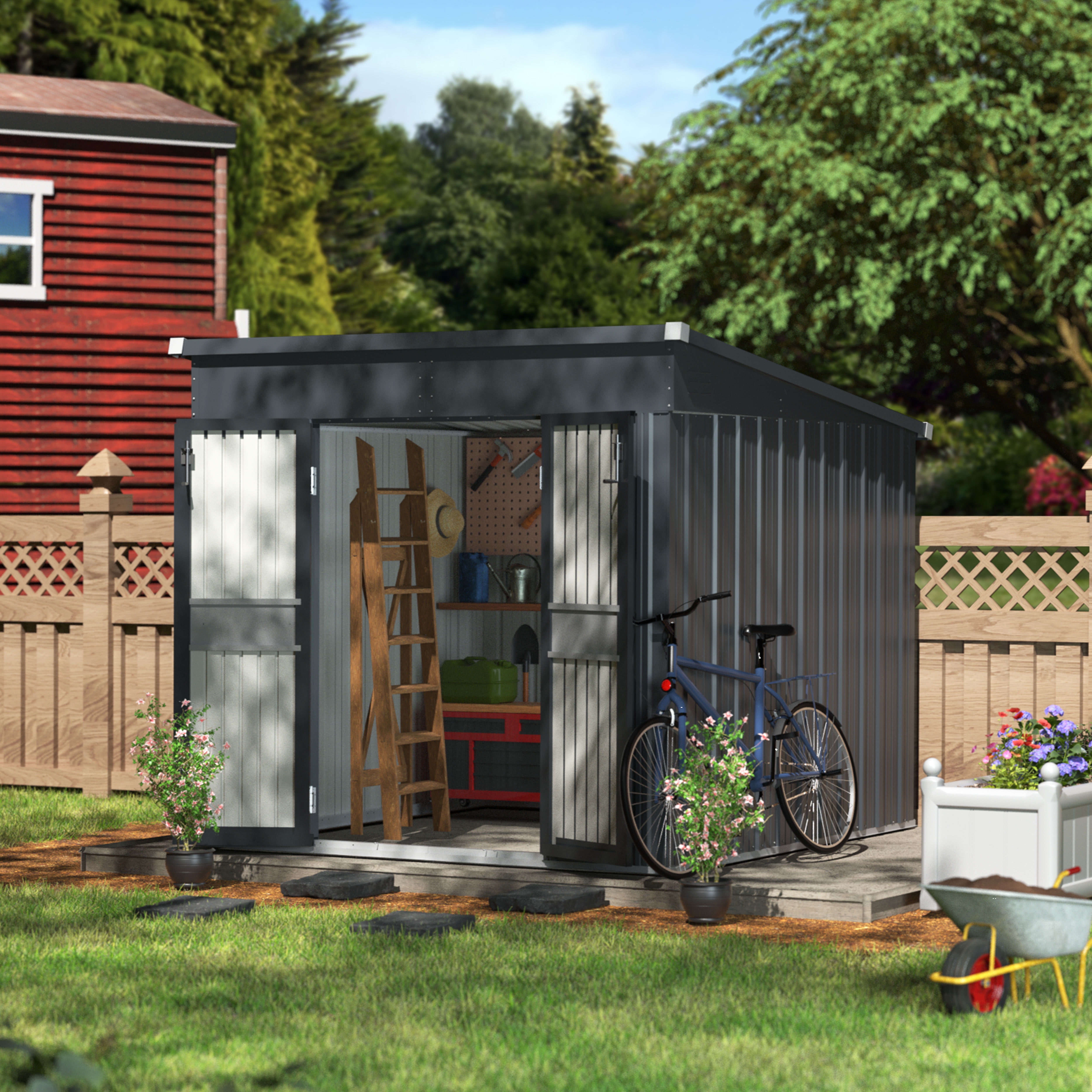 VEIKOUS 8' x 7' Outdoor Storage Shed, Heavy Duty Galvanized Steel Tool Shed w/ Lockable Doors and Vents