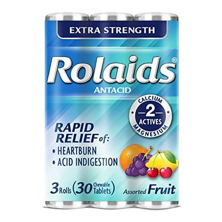 3 Pack - Rolaids Extra Strength Chewable Antacid Tablets Assorted Fruit 30 Each