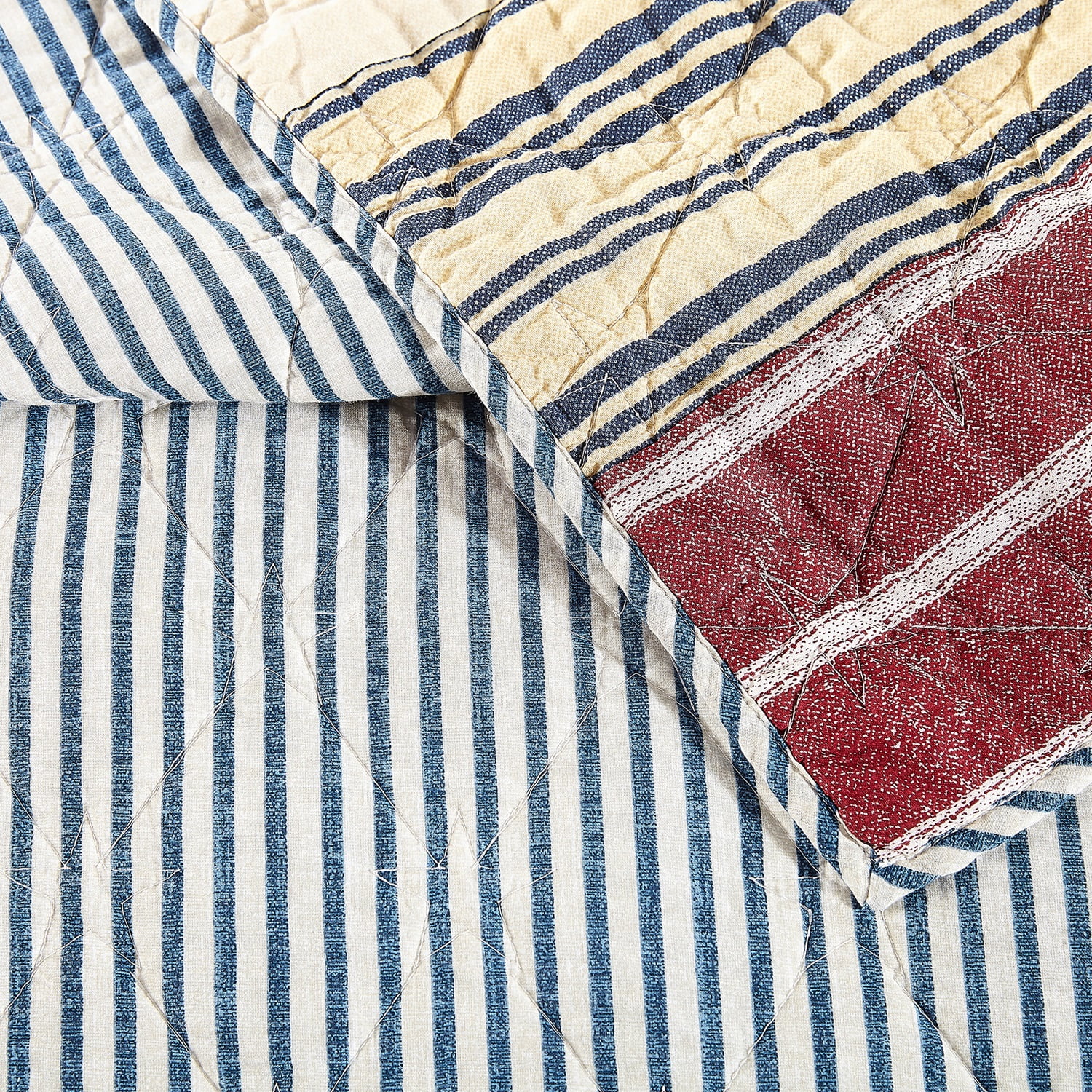 Modern Heirloom Americana 2-Piece Patchwork Cotton Quilt Set, Blue/Red, Twin/Twin XL