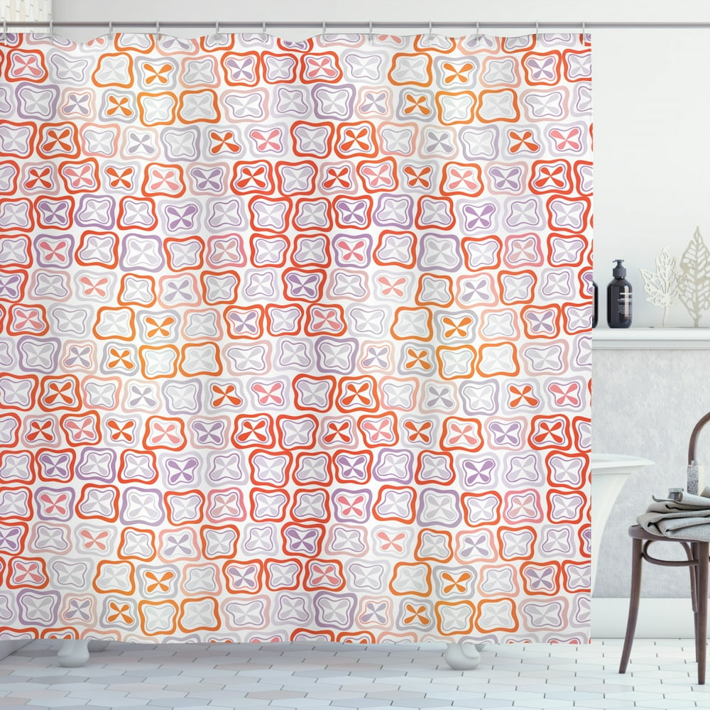 Funky Shower Curtain, Amorph Wavy Uneven Forms with FourPetal Abstract