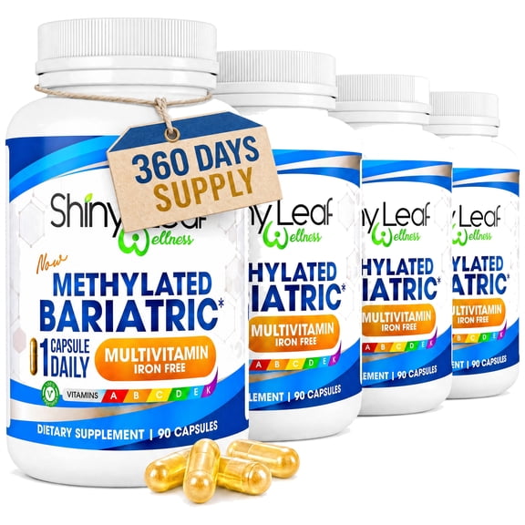 Shiny Leaf Bariatric Multivitamin Without Iron - Vitamins for Gastric Bypass & Sleeve, 1 Daily Capsule W Vitamin A, C, D, Biotin, Zinc, B12, K, Vegetarian, Soy-Free, GMP Cert., Made in USA (360 Ct.)