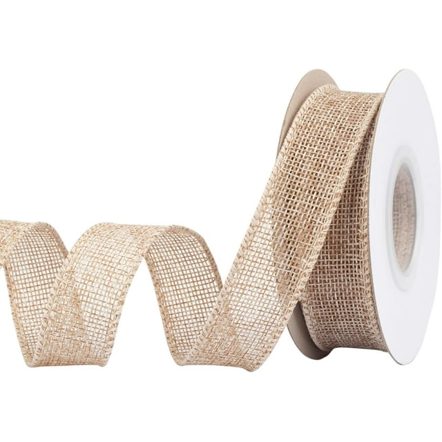 Joycrosso Burlap Wired Edge Ribbon 1 inch x 10 Yards, Natural, Ideal for Crafting, Gift Wrapping, Wreath, Christmas Tree, and Rustic Wedding Decorations